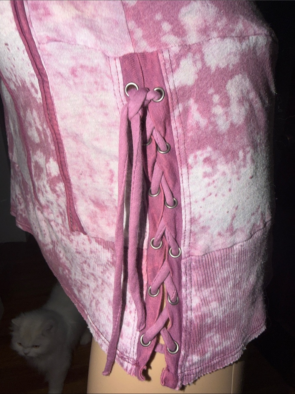 Salvage Lace-Up Hooded Tie-Dye Top in Mauve Pink - Picture 3 of 4